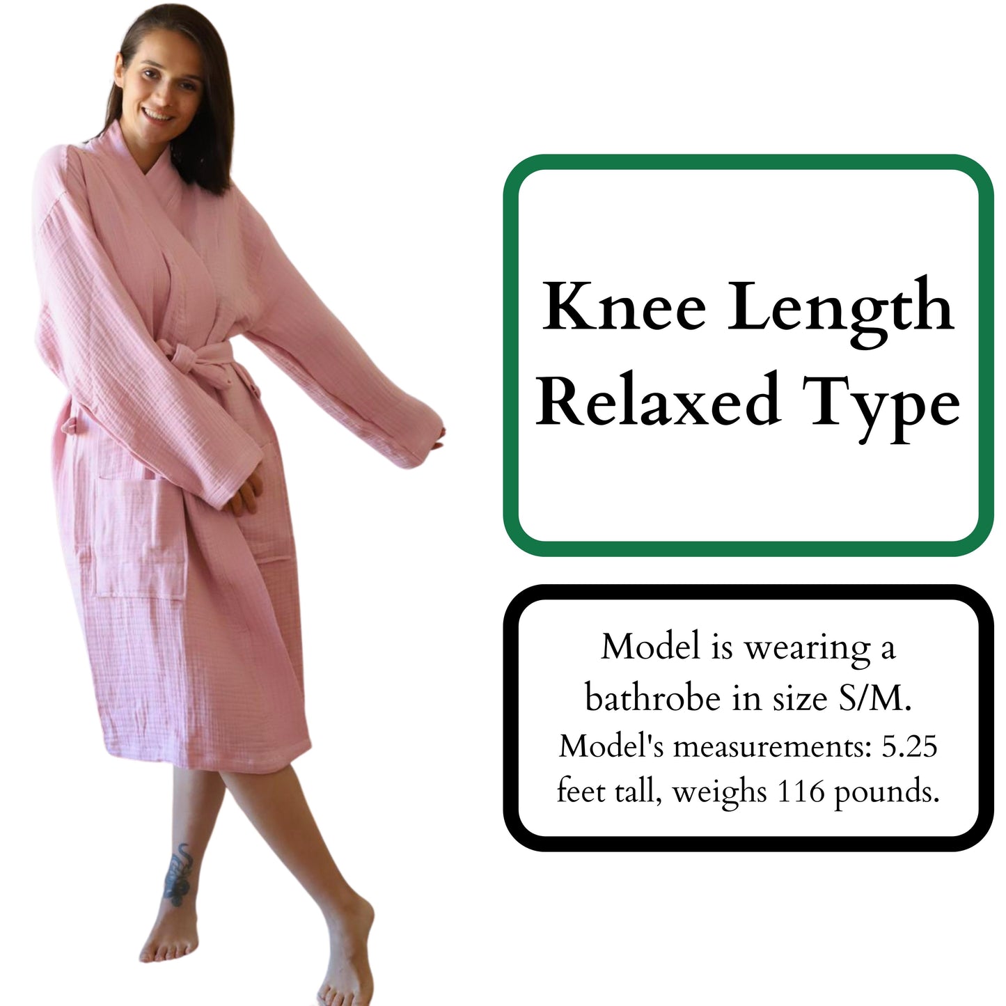 Muslin Robe 4-Layer Kimono Pink, 100% Turkish Cotton, Knee-Length, Relaxed-Style-3