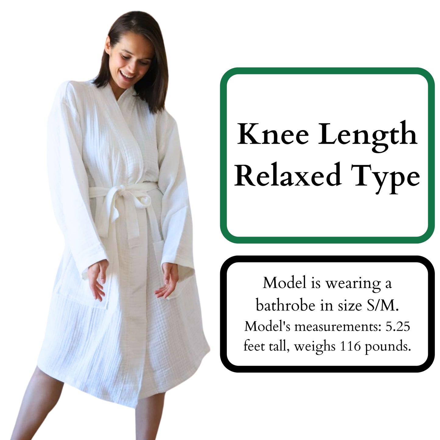 Muslin Robe 4-Layer Kimono White, 100% Turkish Cotton, Knee-Length, Relaxed-Style-3