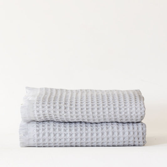 Pack of 5 Bulk Waffle Weave Bath Towels, Short Fringed, 100% Turkish Cotton, Gray-2