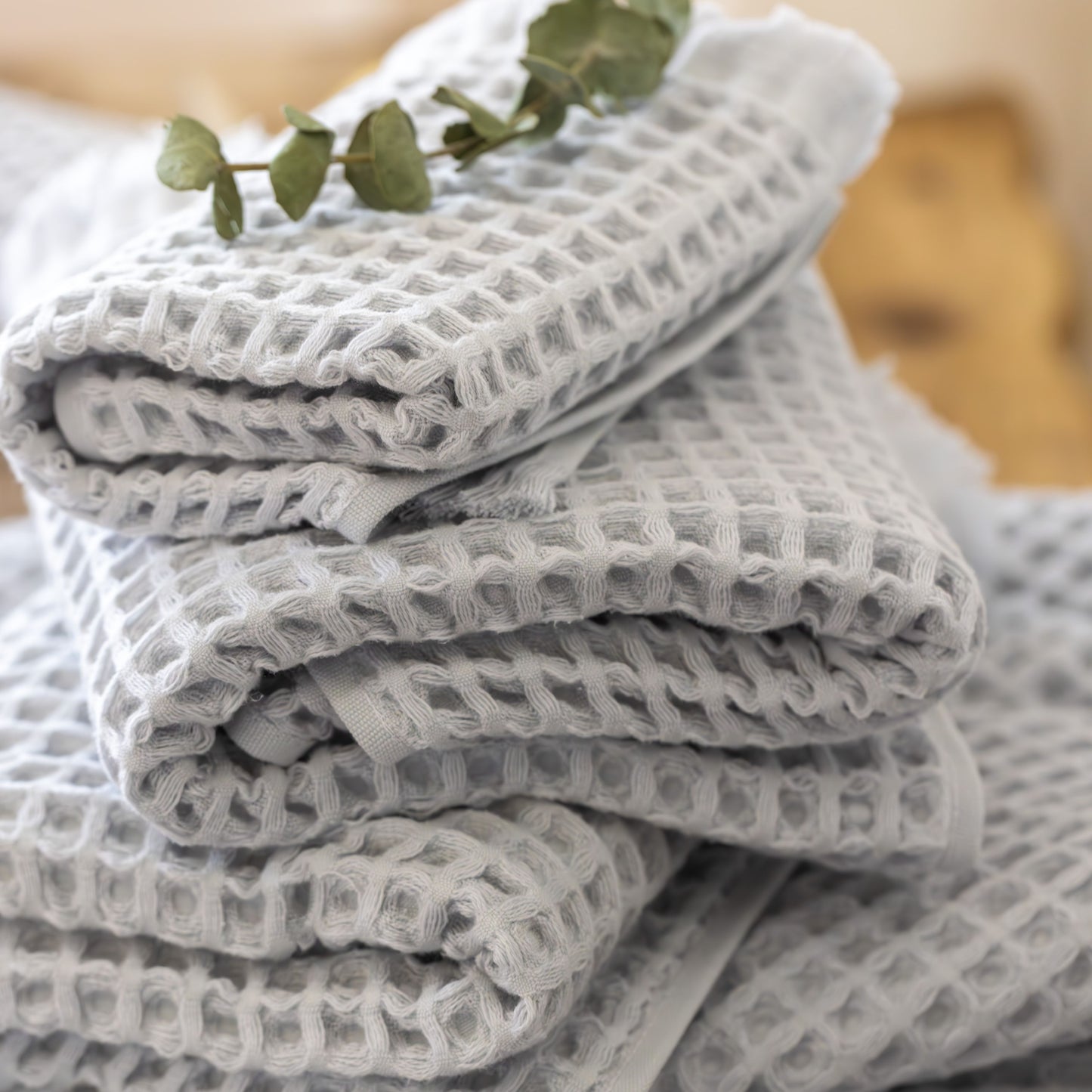 Pack of 10 Bulk Waffle Weave Hand Towels, Short Fringed, 100% Turkish Cotton, Gray-4