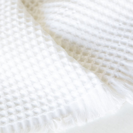 Pack of 25 Bulk Waffle Weave Washcloth Towels, Short Fringed, 100% Turkish Cotton, White