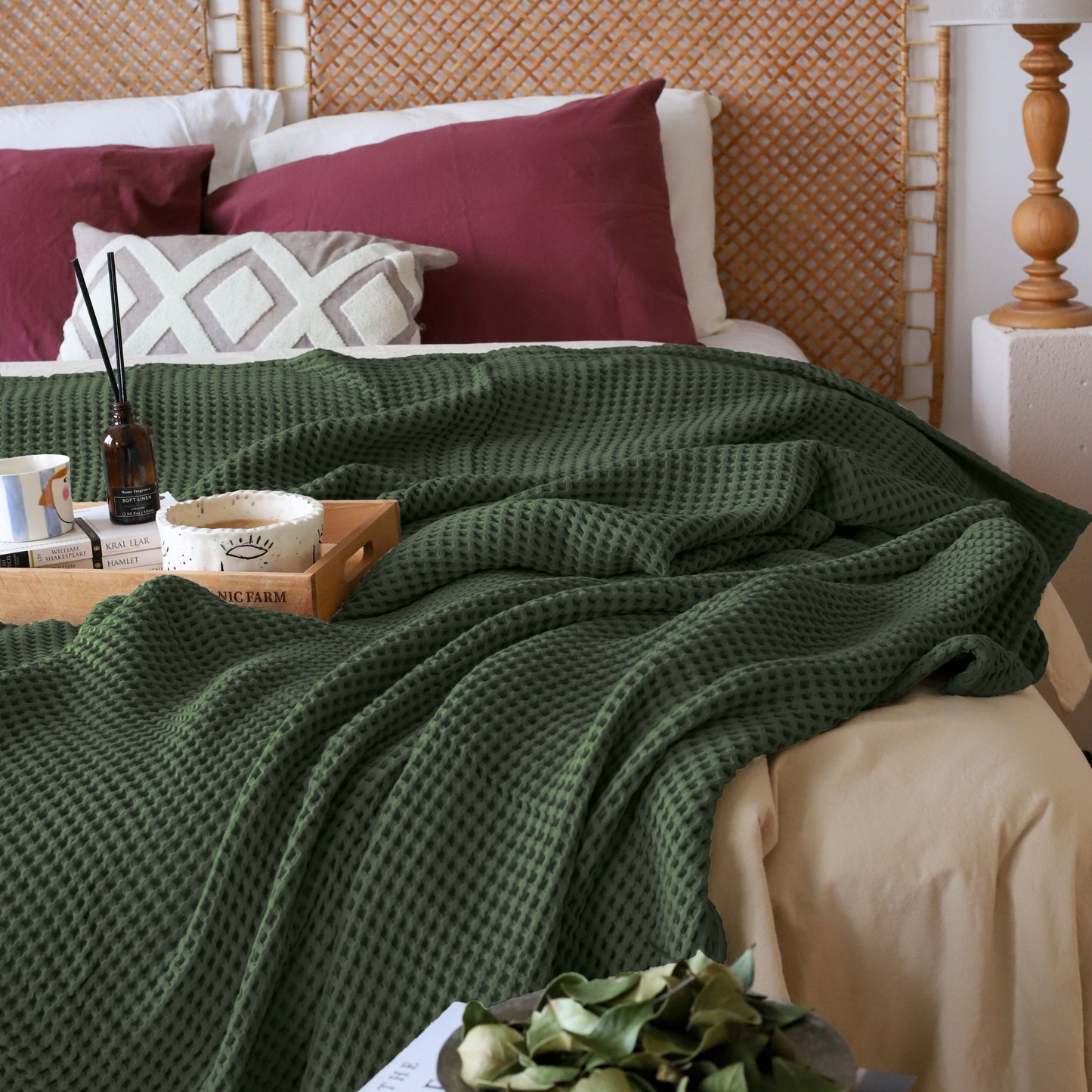 Dark Green Waffle Weave Blankets Bulk