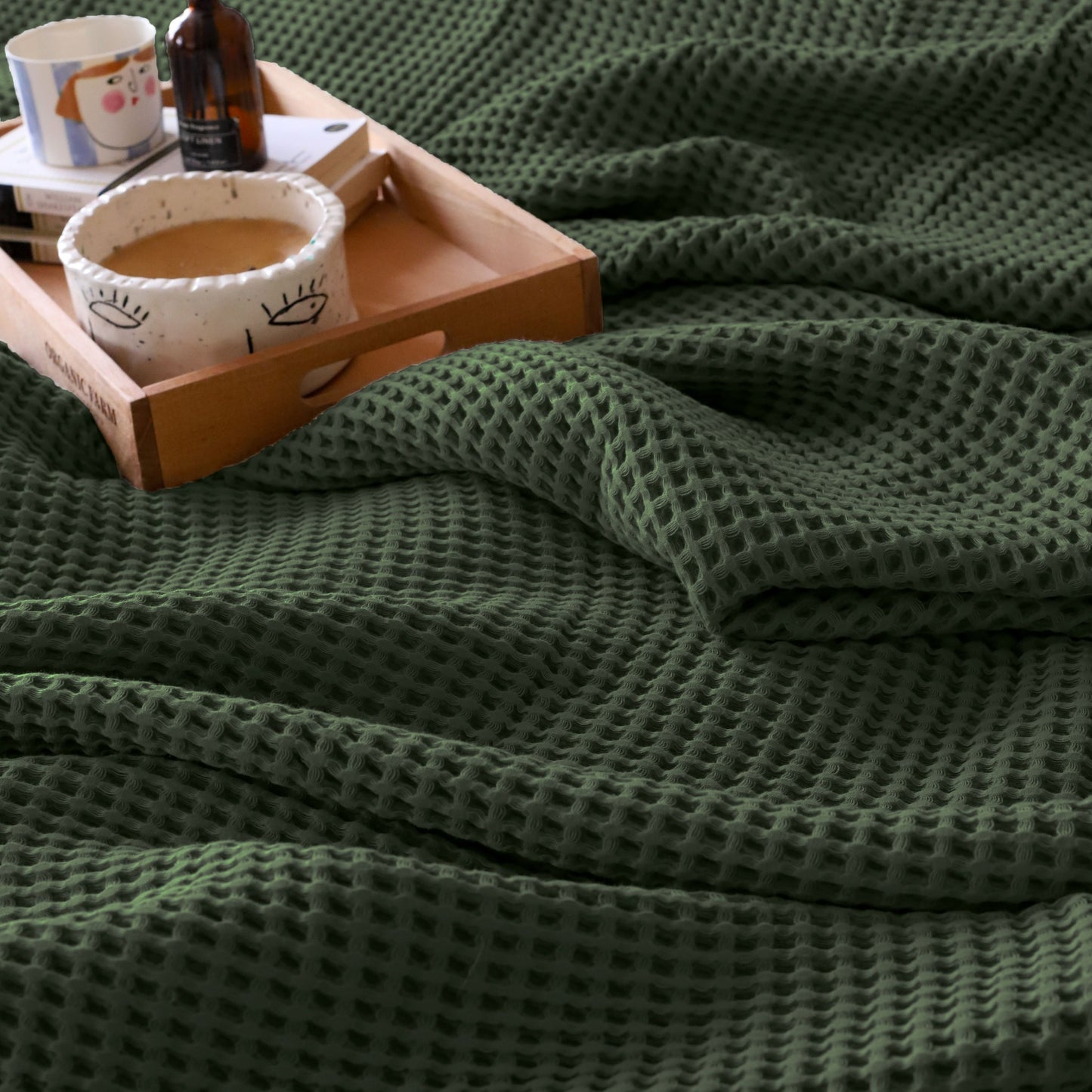 Dark Green Waffle Weave Blankets Bulk