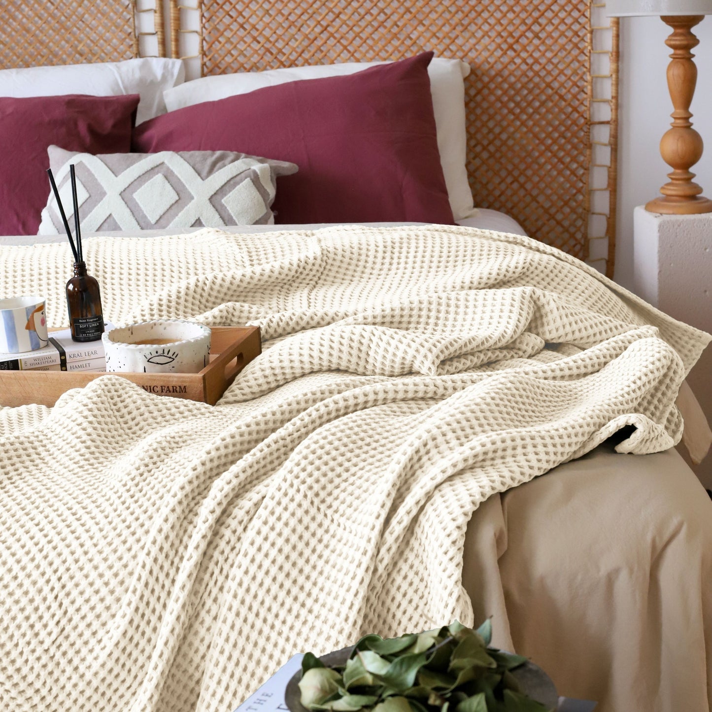 Natural Waffle Weave Blankets Bulk