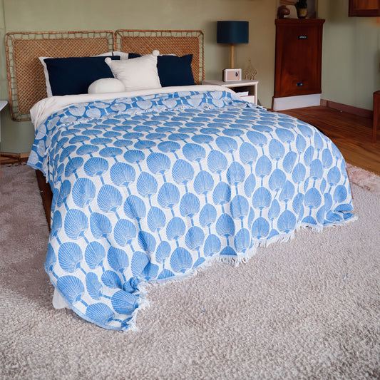 Blue Leaf Jacquard Woven Turkish Blanket Pack of 5 Pieces