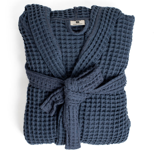 Waffle Robe with Hooded Unisex Anthracite, Honeycomb Weave, 100% Turkish Cotton, Relaxed-Style-1
