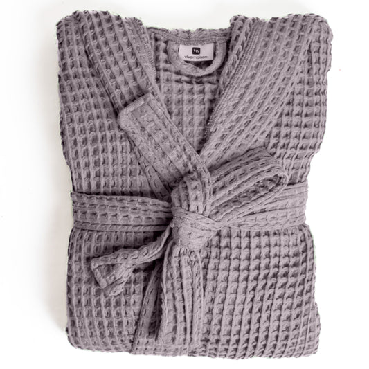 Waffle Robe with Hooded Unisex Grey, Honeycomb Weave, 100% Turkish Cotton, Relaxed-Style-1