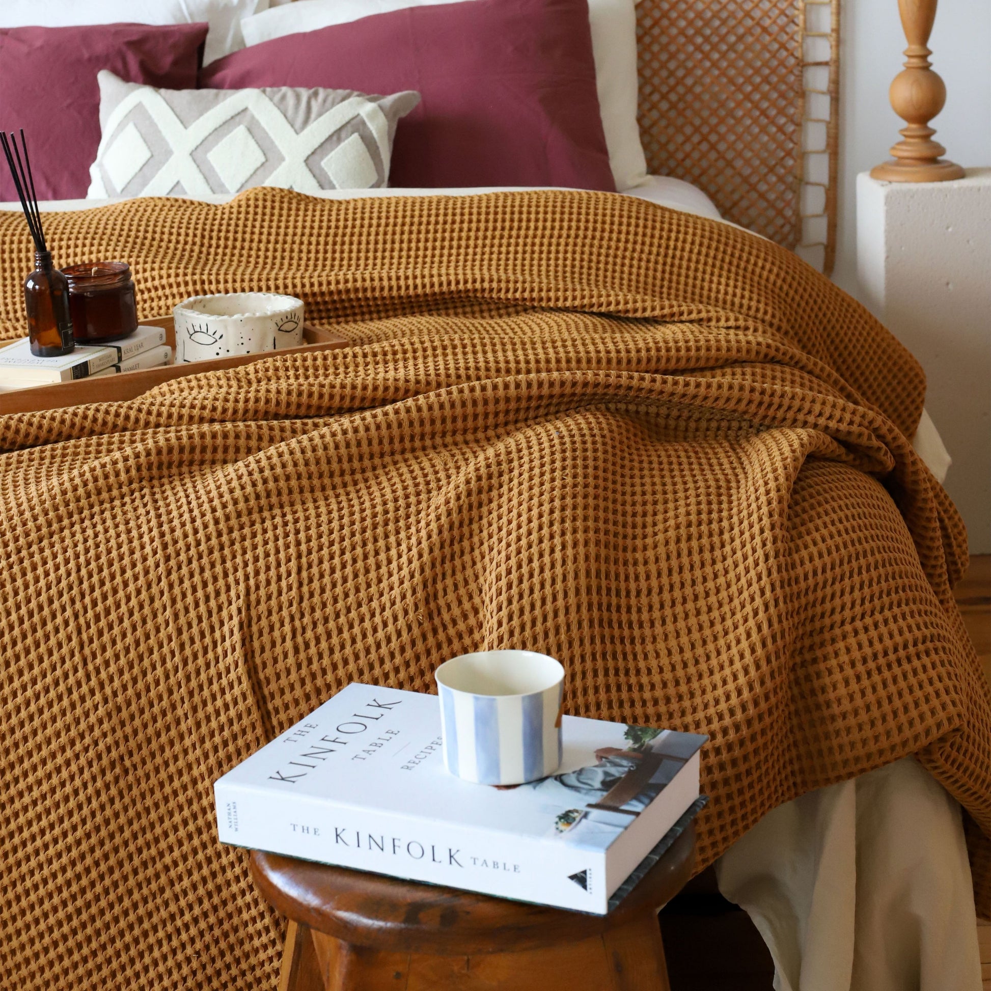 Bulk Waffle Weave Throws, Blankets and Bedspreads Caramel, 100% Turkish Cotton, High-Quality-2