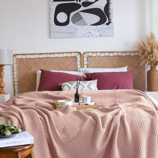 Bulk Waffle Weave Throws, Blankets and Bedspreads Pink, 100% Turkish Cotton, High-Quality-1