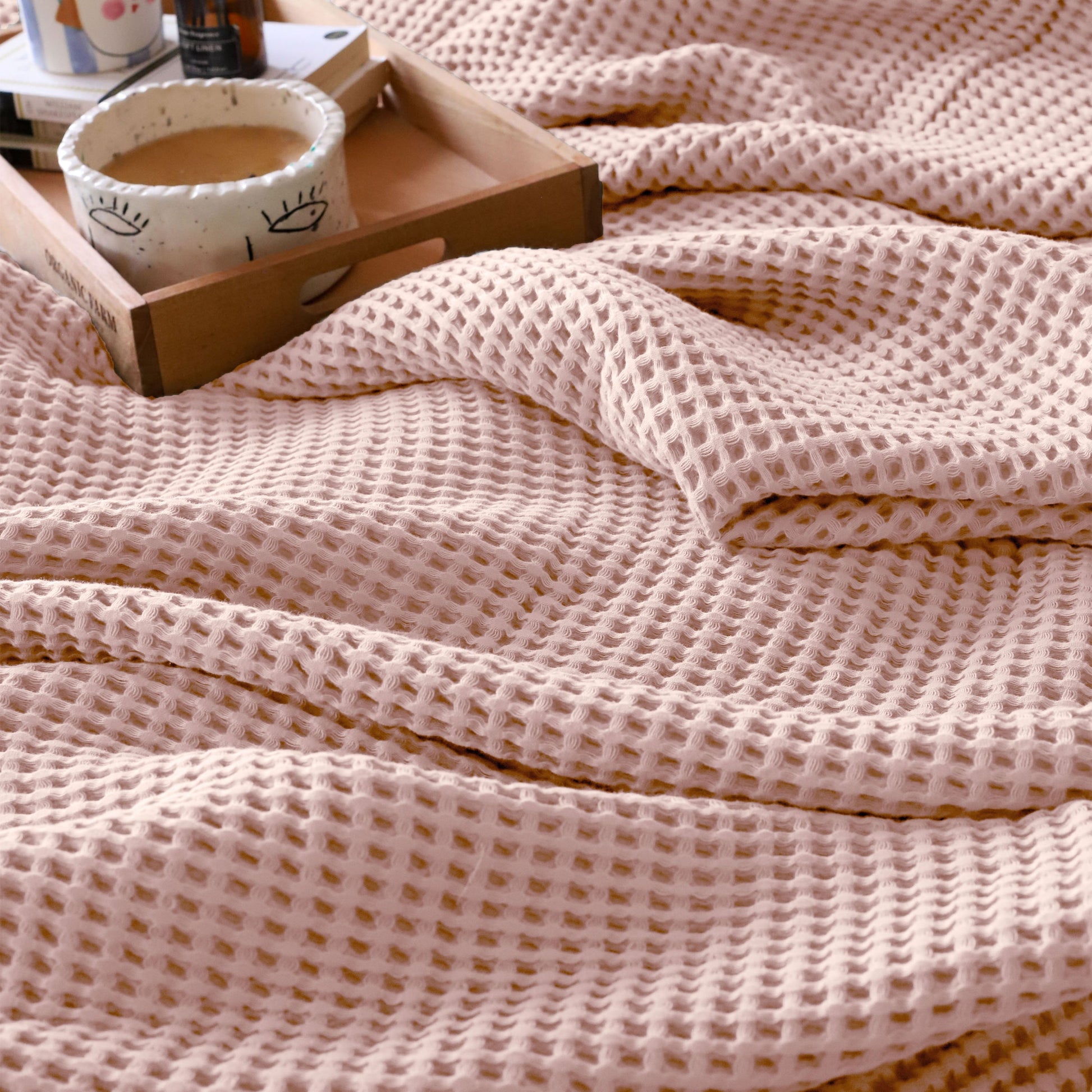 Bulk Waffle Weave Throws, Blankets and Bedspreads Pink, 100% Turkish Cotton, High-Quality-3