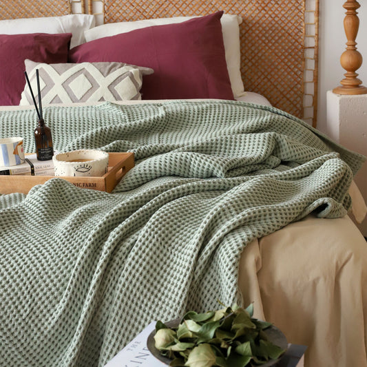 Bulk Waffle Weave Throws, Blankets and Bedspreads Sage Green, 100% Turkish Cotton, High-Quality-1