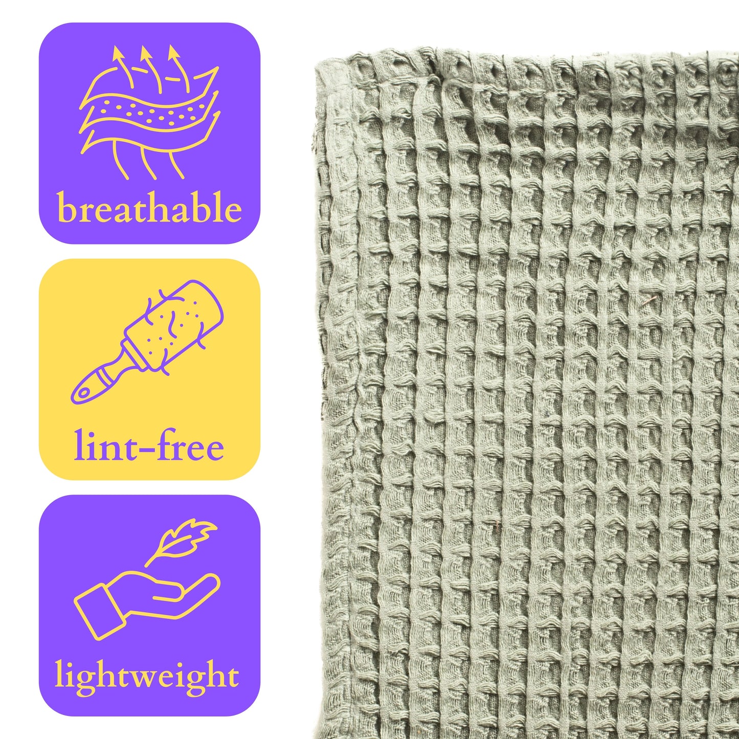 Bulk Waffle Weave Throws, Blankets and Bedspreads Sage Green, 100% Turkish Cotton, High-Quality-5