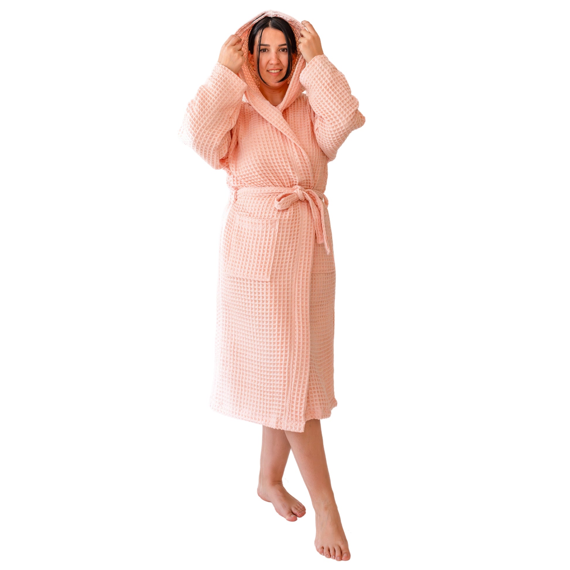 Waffle Robe with Hooded Unisex Pink Bulk Pack of 8 - 3