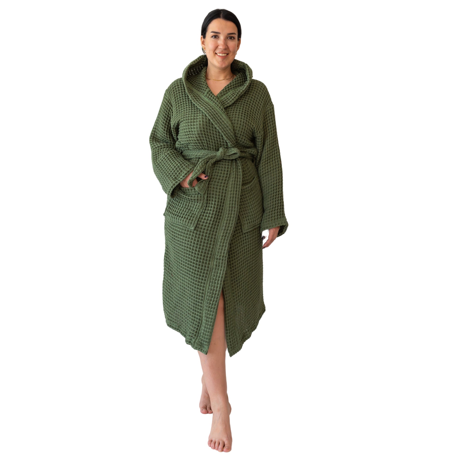 Waffle Robe with Hooded Unisex Green Bulk Pack of 8 - 3