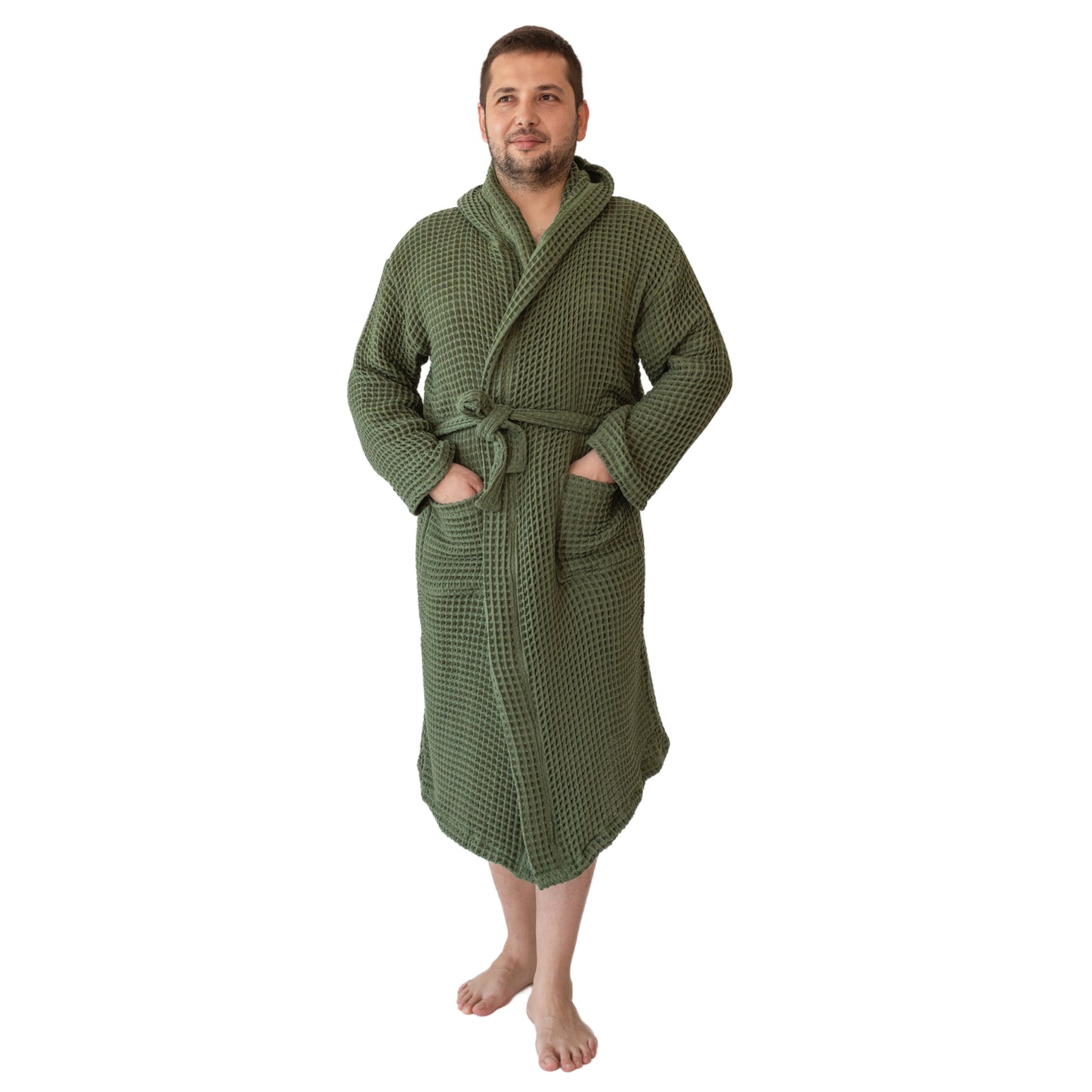 Waffle Robe with Hooded Unisex Green Bulk Pack of 8 - 4