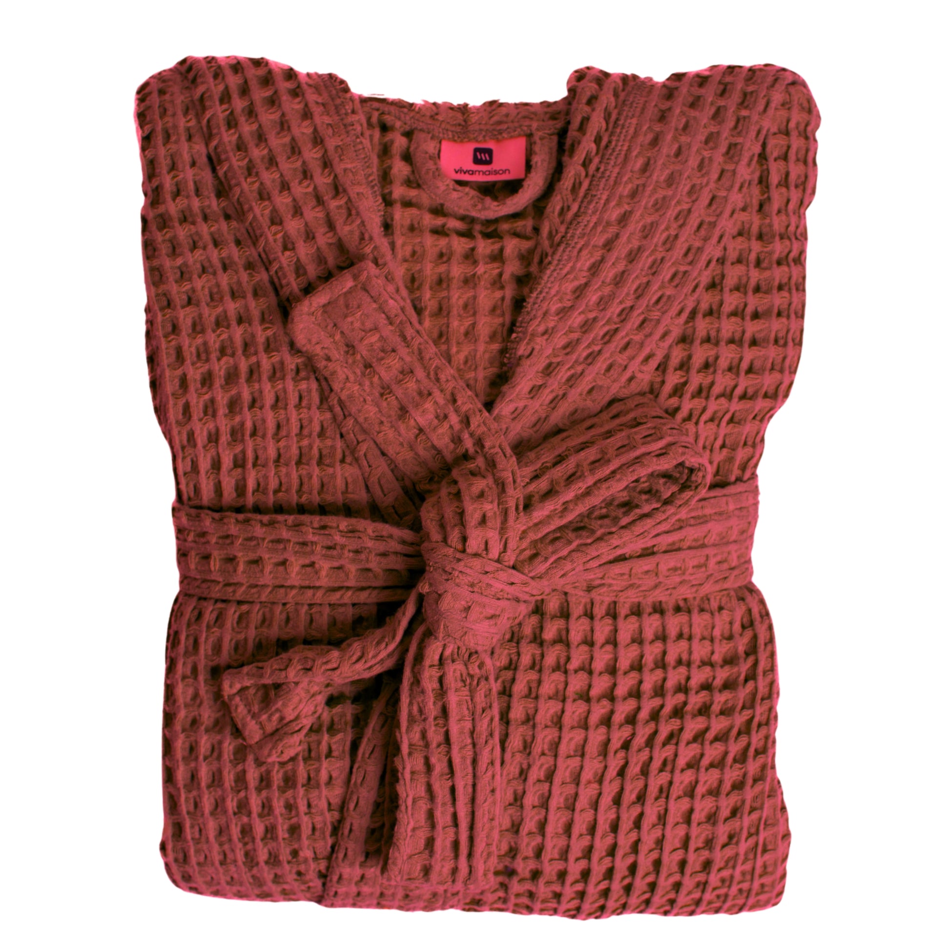 Waffle Robe with Hooded Unisex Red Bulk Pack of 8 - 1