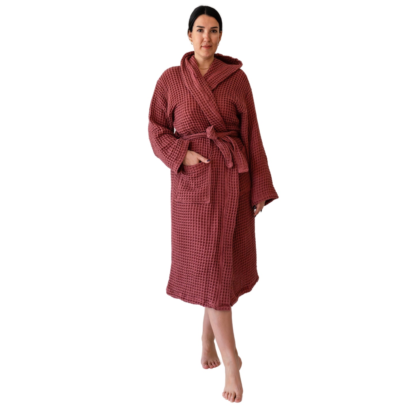 Waffle Robe with Hooded Unisex Red Bulk Pack of 8 - 23