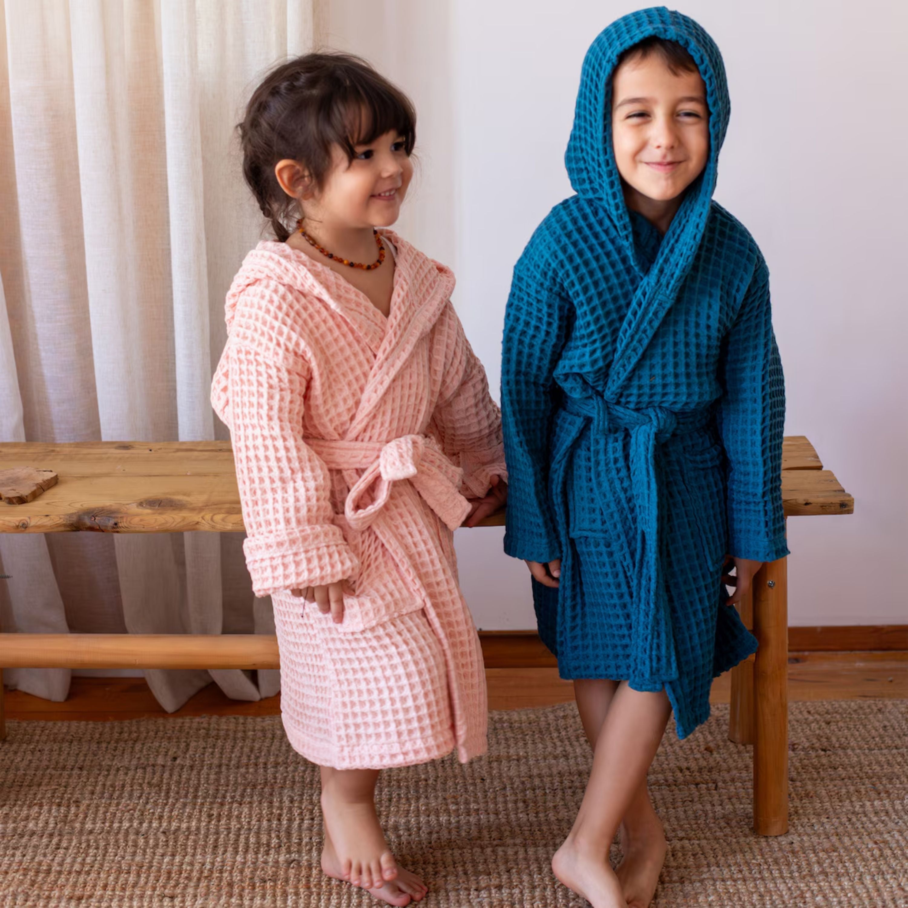 Waffle Robe with Hooded for Toddlers and Kids – SAMTEKS Weaving LLC
